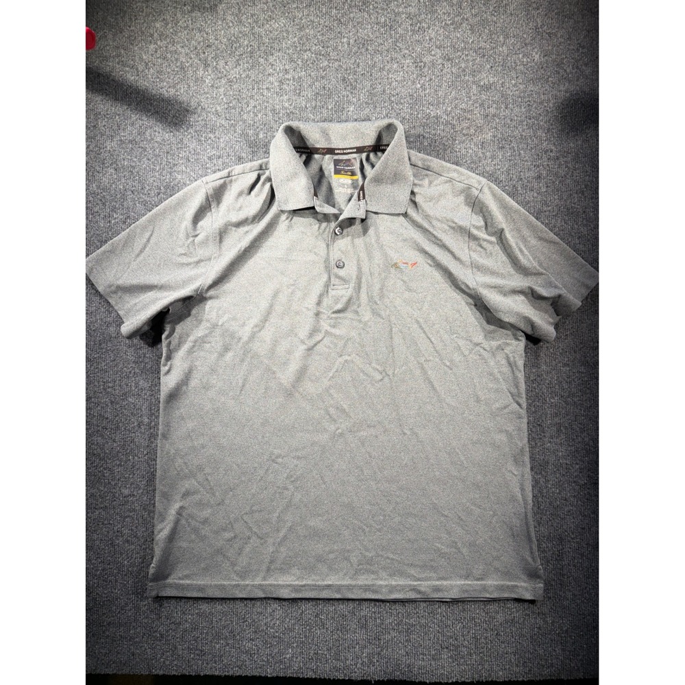 Greg Norman for Tasso Elba Mens Gray PlayDry Polo Shirt Size L Heathered Short